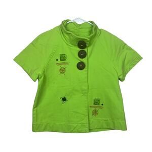 Neon Buddha womens medium lime green short sleeve button front chunky shirt